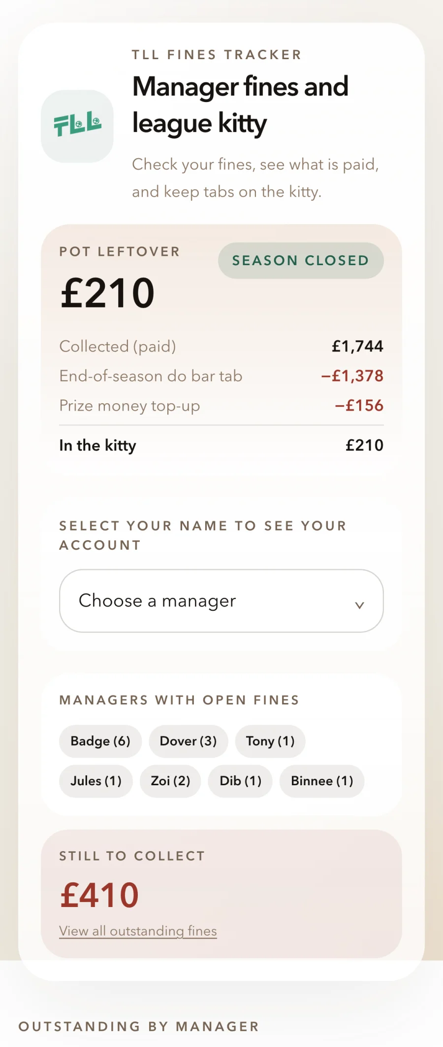 TLL Fines Tracker screenshot